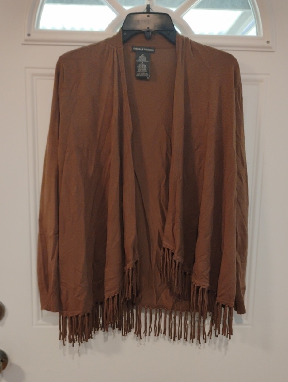 Brown Fringe Open-Front Women's Sweater Cardigan - Size Small